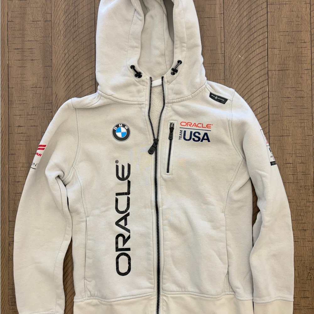 BMW Team Oracle USA SAIL Racing Hoodie Full Zip Sweatshirt Tan Medium Size
